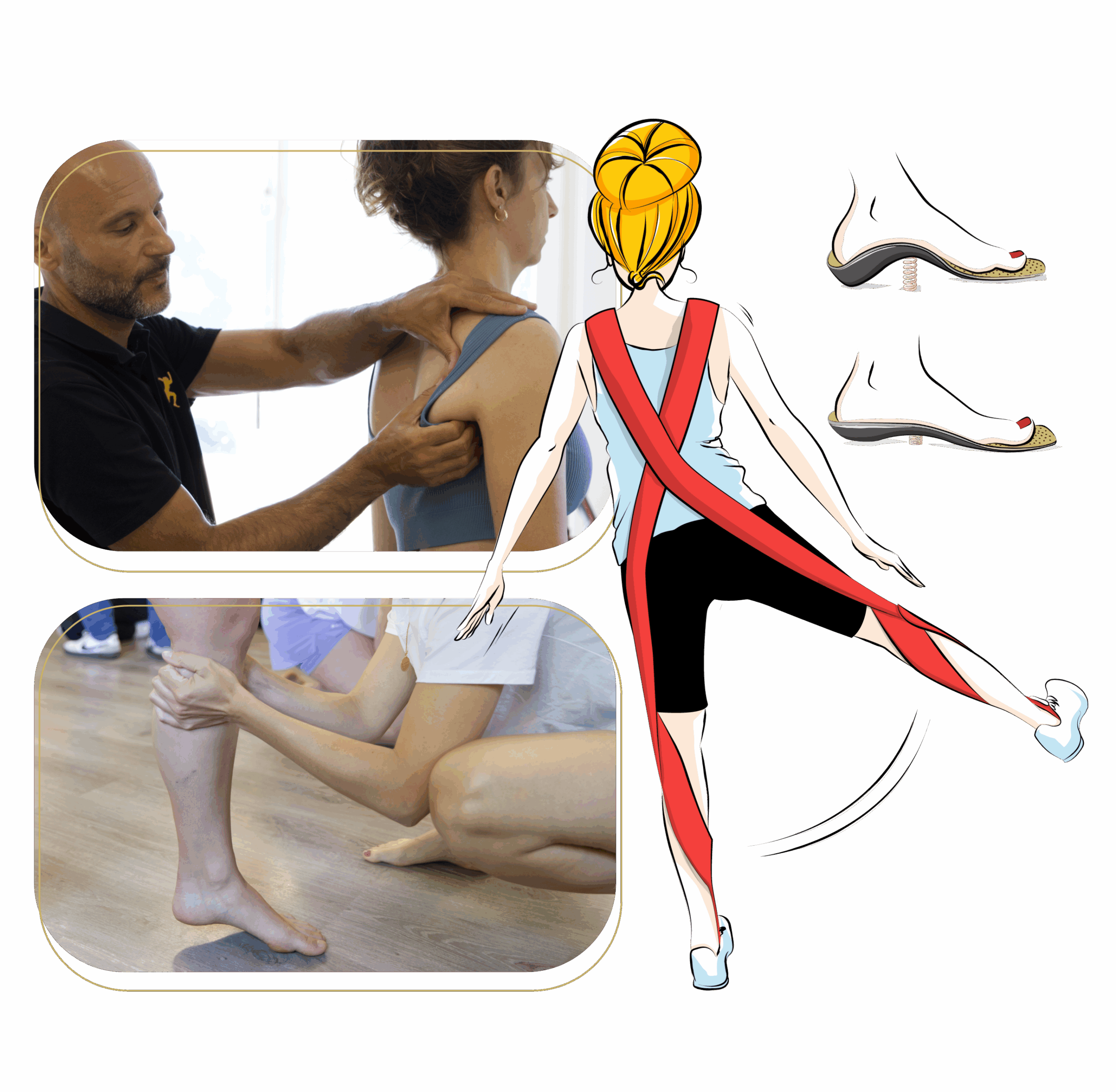 Formateur utilisant des sangles ortho-dynamiques pour rééduquer la posture lors d'une formation en posturologie